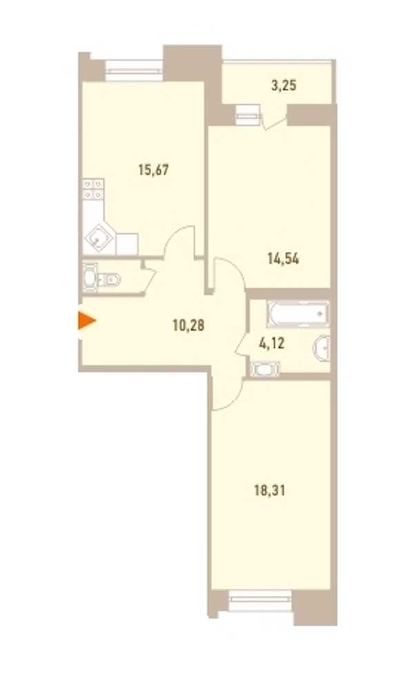 Двухкомнатная квартира в : площадь 65.65 м2 , этаж: 6 – купить в Санкт-Петербурге